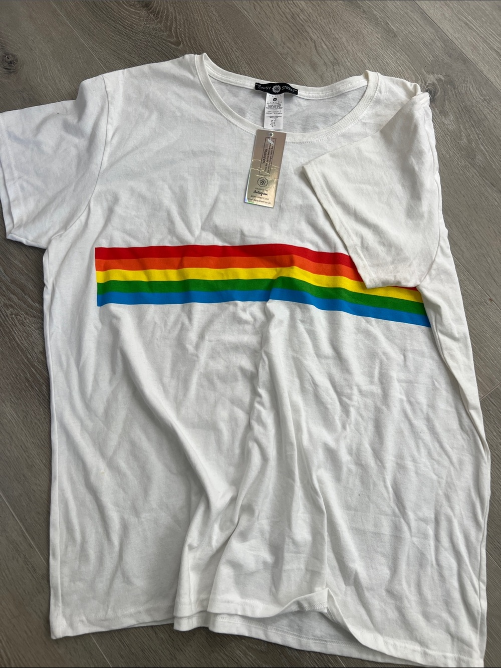 White Rainbow Stripe Crewneck Tee